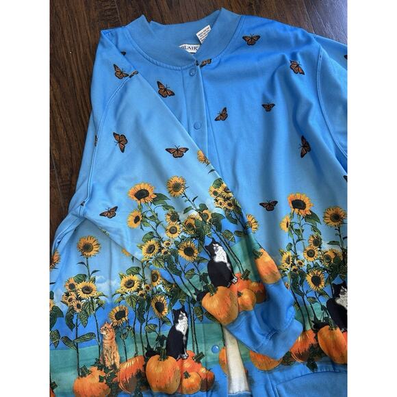 Vintage Blair Fall Crazy for Pumpkins & Cats Button Snap Sweater Size 2XL - Picture 2 of 6